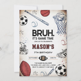 Invitación Bruh Sports Birthday Game Time Party Invitation