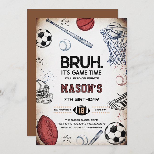Invitación Bruh Sports Birthday Game Time Party Invitation (Anverso / Reverso)