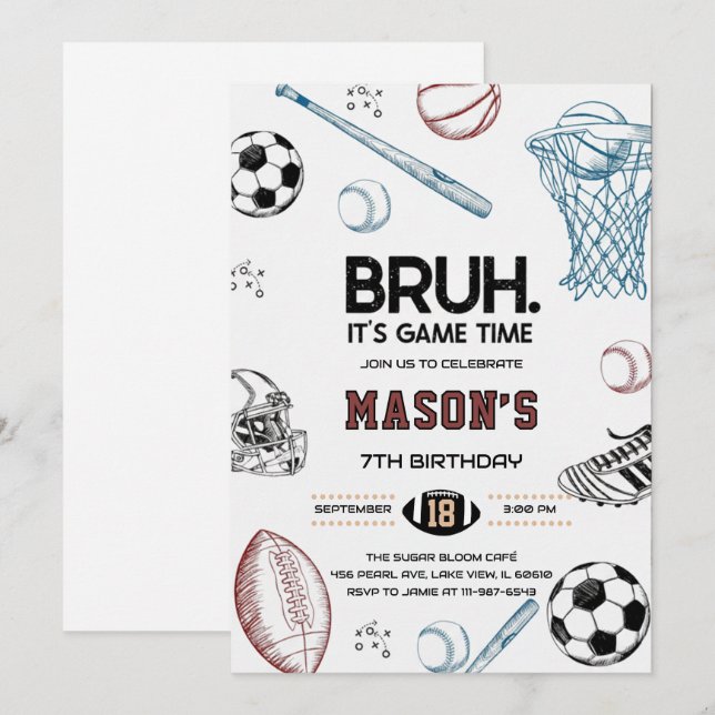 Invitación Bruh Sports Birthday Game Time Party Invitation (Anverso / Reverso)