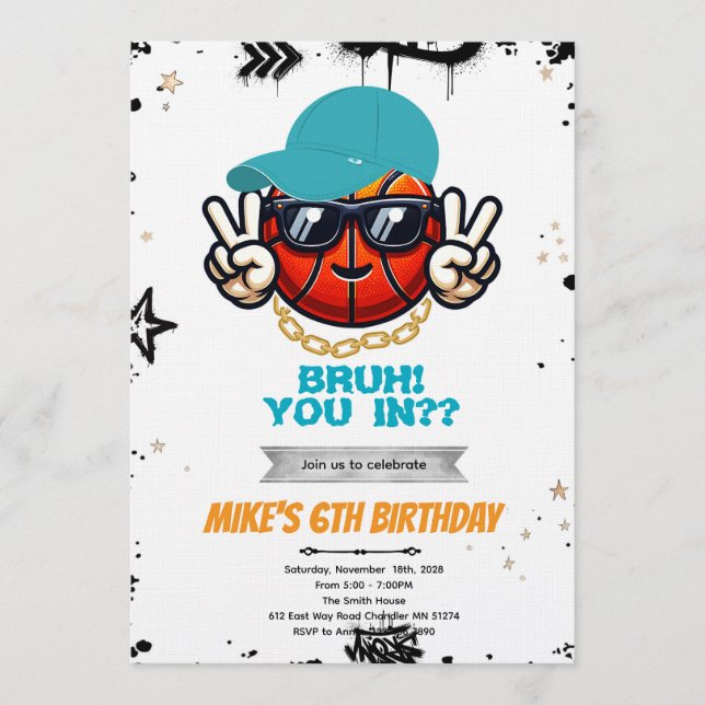 Invitación Bruh Teen basketball Party Invitation (Anverso)