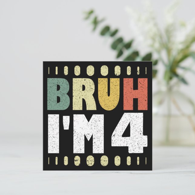 Invitación Bruh, tengo 4 años, Chica y niño divertidos (Anverso de pie)