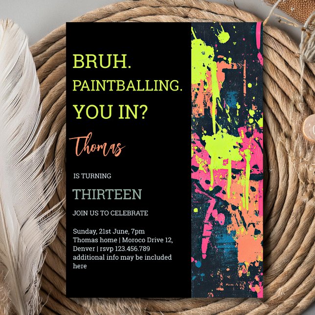 Invitación Bruh, tú en... cumpleaños de paintball (Subido por el creador)