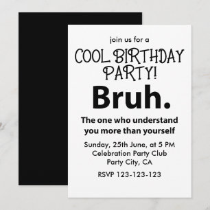 Invitación Bruh Typography Teen Boy Birthday Bruh