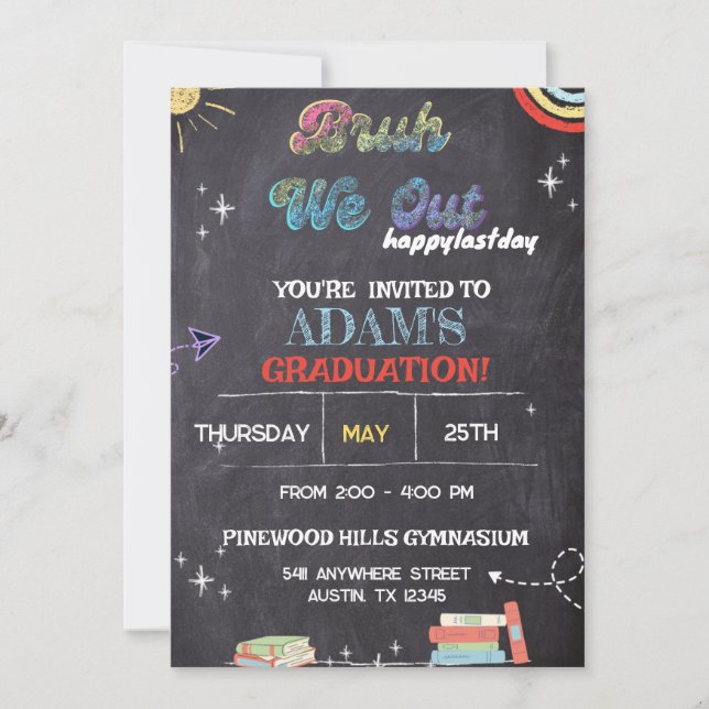 Invitación Bruh We Out Chalkboard pre k Graduación (Anverso)