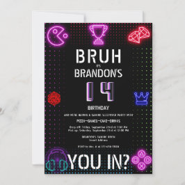 Invitación BRUH YOU IN Adolescente Boy Birthday Video Game Sl