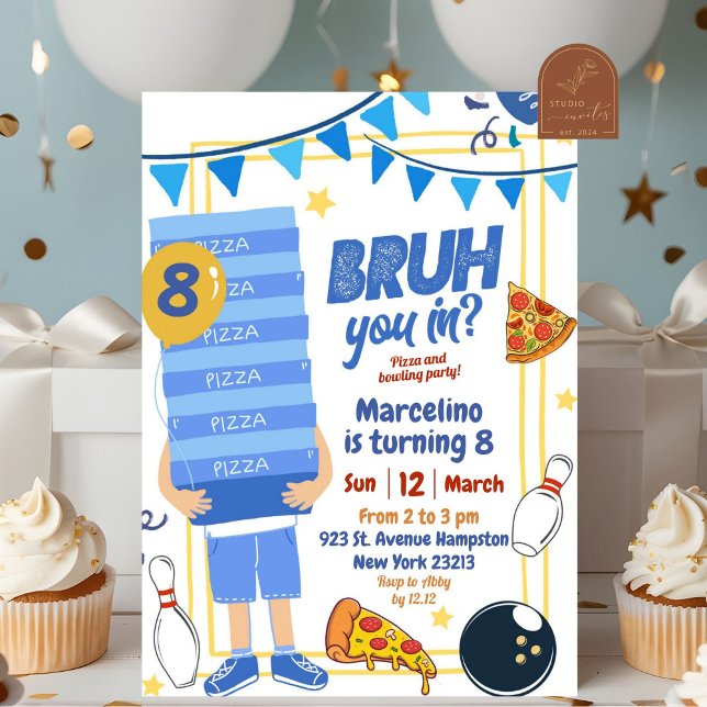 Invitación Bruh you in Blue Pizza and Bowling Birthday Party (Subido por el creador)
