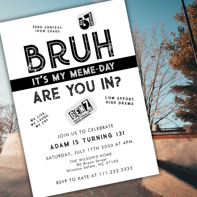 Invitación Bruh, You In?  Meme Teen Boy Trendy Cool Birthday  (Subido por el creador)
