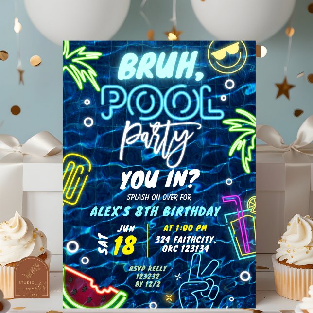 Invitación Bruh you in Pool Fiesta Splash Summer Birday (Subido por el creador)