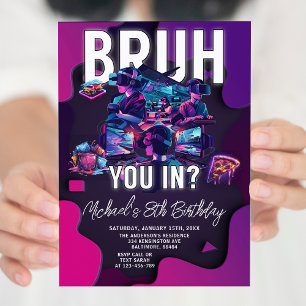 Invitación Bruh You In Video Game Neon Gamer Birthday Party