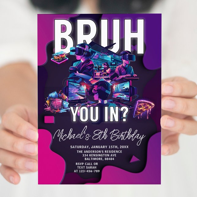 Invitación Bruh You In Video Game Neon Gamer Birthday Party (Subido por el creador)