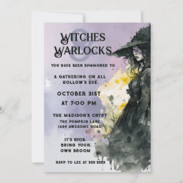 Invitación Bruja acuarela de Halloween
