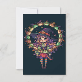 Invitación Bruja Adorable Lanzando una Bola de Sapos