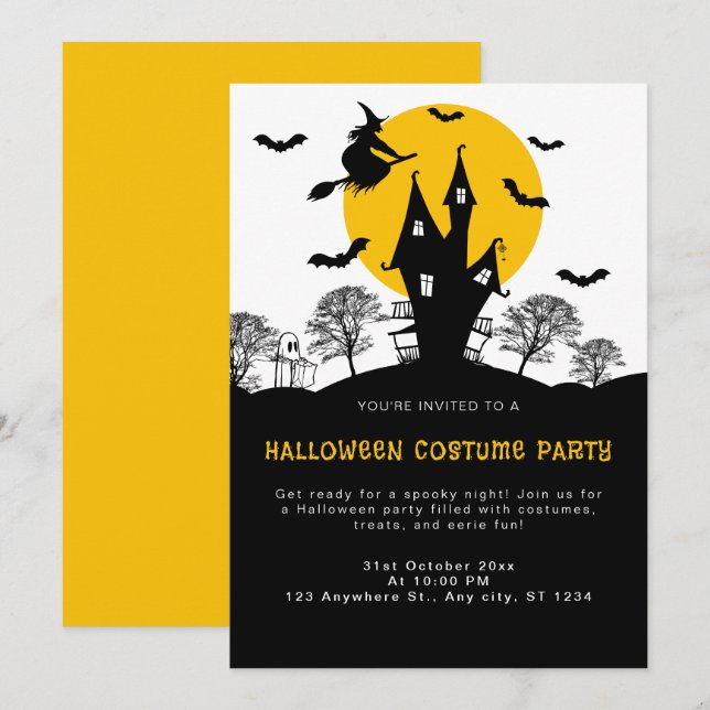 Invitación Bruja atormentada Naranja de la casa y fiesta de H (Anverso / Reverso)