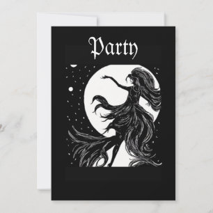 Invitación bruja bailarina a la luz de la luna halloween dive