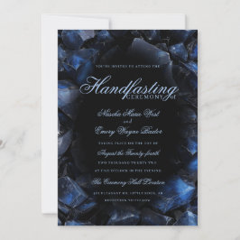 Invitación Bruja Boho Azul Oscuro Cristales Negros Handfastin