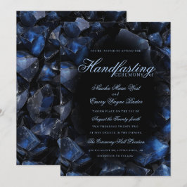 Invitación Bruja Boho Azul Oscuro Cristales Negros Handfastin