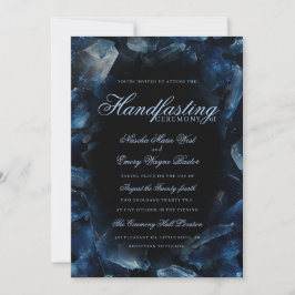 Invitación Bruja Boho Azul Oscuro Cristales Negros Handfastin