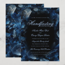 Invitación Bruja Boho Azul Oscuro Cristales Negros Handfastin