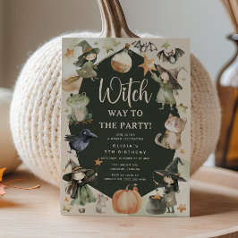 Invitación ¡Bruja camino a la fiesta' Cumpleaños de Halloween