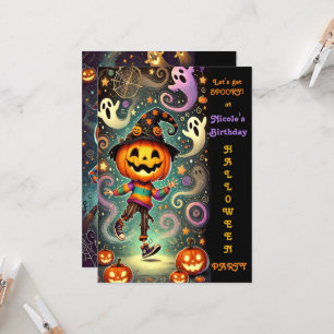 Invitación Bruja con Cabeza de Calabaza Caprichosa Fiesta de 
