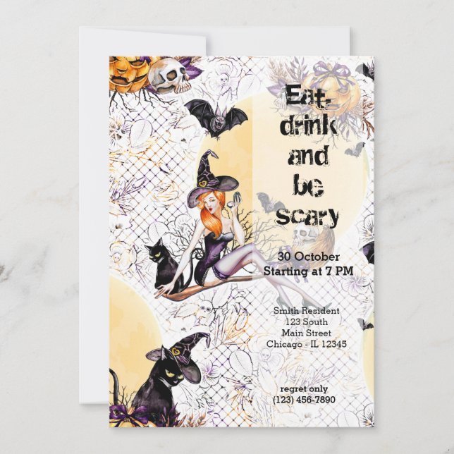 Invitación Bruja de Halloween (Anverso)