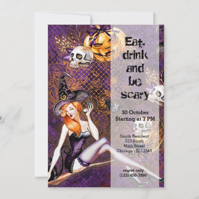 Invitación Bruja de Halloween (Anverso)