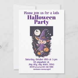 Invitación Bruja de Halloween 4 niños, hechicera encantadora