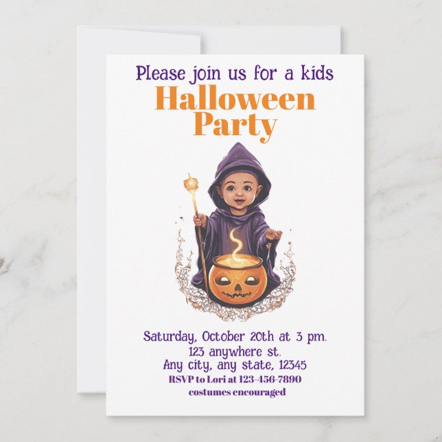 Invitación Bruja de Halloween 6 niños, hechicera encantadora (Anverso)
