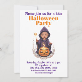 Invitación Bruja de Halloween 6 niños, hechicera encantadora