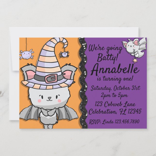 Invitación Bruja de Halloween con arañas Cumpleaños (Anverso)