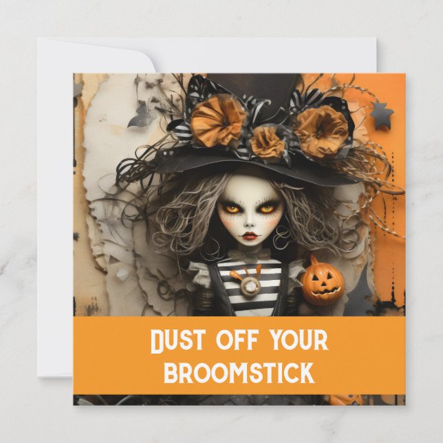 Invitación Bruja de Halloween con calabazas (Anverso)