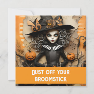 Invitación Bruja de Halloween con calabazas