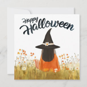 Invitación Bruja de Halloween en Campo de Flores