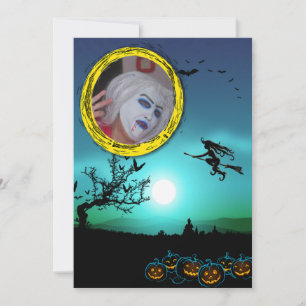 Invitación Bruja de Halloween, faroles de Jack o', marco foto