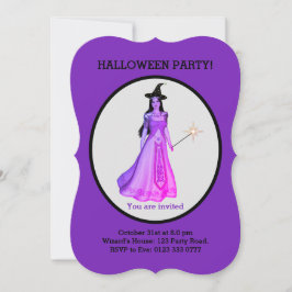 Invitación Bruja de Halloween Hermosa en Negro y Púrpura