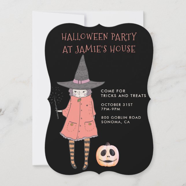 Invitación Bruja de la fiesta de Halloween (Anverso)