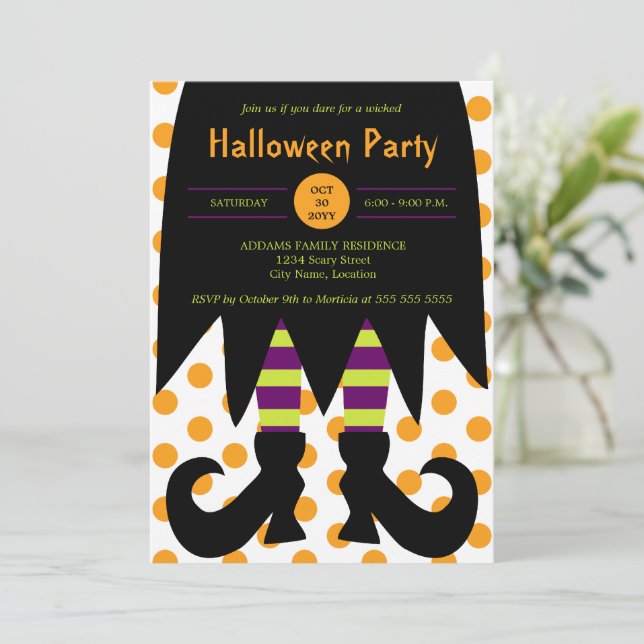 Invitación Bruja de la fiesta de Halloween (Anverso de pie)