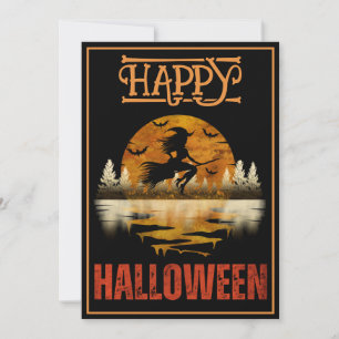 INVITACIÓN BRUJA DE MEDIA NOCHE EN ESCOBA NOCHE DE HALLOWEEN