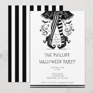 Invitación Bruja de piernas negras y blancas Fiesta de Hallow