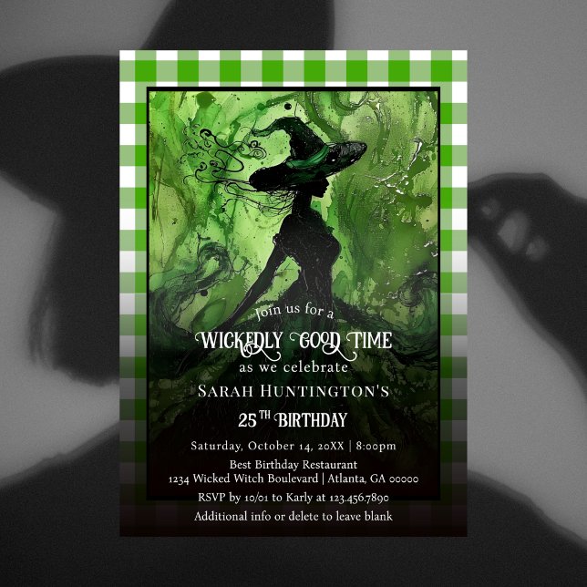 Invitación Bruja de Plaid Verde Fiesta de Cumpleaños Malvada  (Subido por el creador)