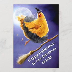 Invitación Bruja de Pollo en Escoba
