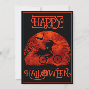 INVITACIÓN BRUJA DIVERTIDA EN BICICLETA EVENTO DE HALLOWEEN