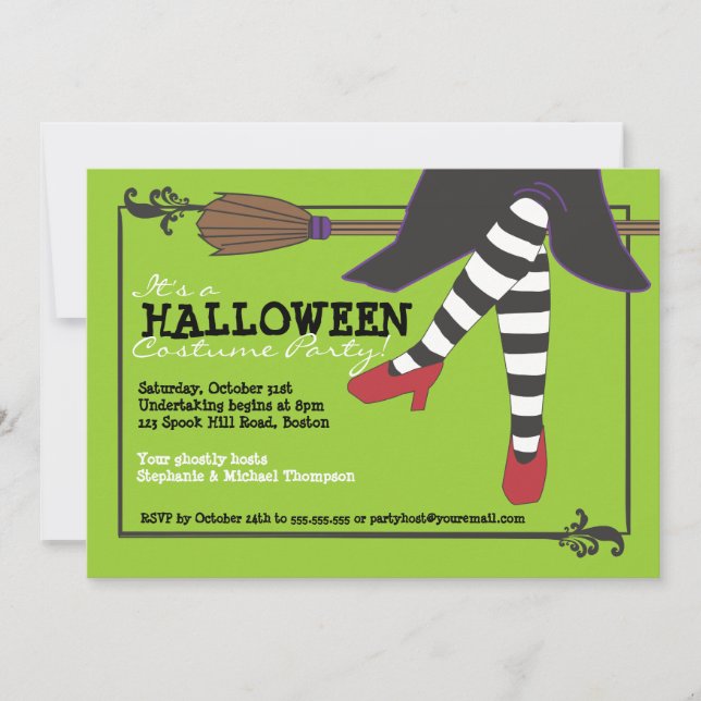 Invitación Bruja divertida y malvada en la habitación Fiesta  (Anverso)
