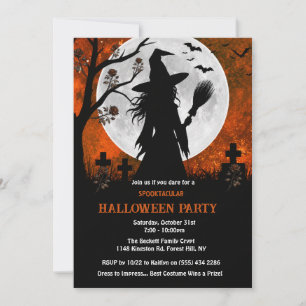 Invitación Bruja en la fiesta de Halloween del cementerio ilu
