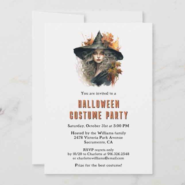 Invitación Bruja en un Gorra Fiesta de disfraces de Halloween (Anverso)