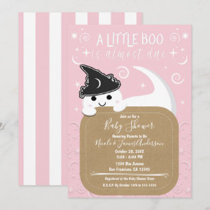 Invitación Bruja Fantasma Boo Rosa Fiesta de Bebé de Hallowee