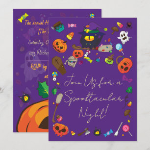 Invitación Bruja Fantasma Calabaza de Halloween Adorable