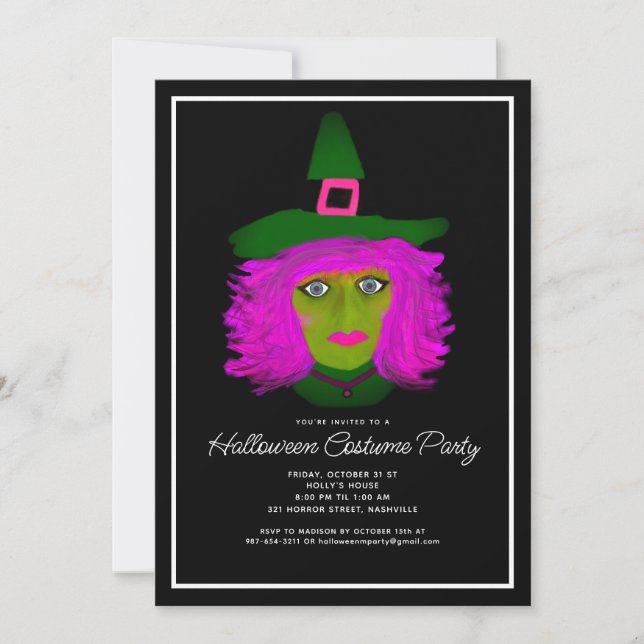 Invitación Bruja Fiesta de disfraces de Halloween para adulto (Anverso)