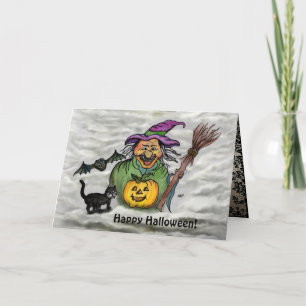 Invitación Bruja, Gato, Murciélago y Calabaza, ¡Feliz Hallowe