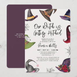 Invitación Bruja golpeada violeta morada Halloween Bridal Sho
